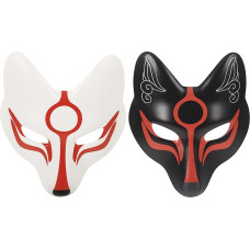 VALICLUD Masquerade Costume Mask 2 Pieces Halloween Fox Masks Japanese Kabuki Kitsune Cat Masks Animal Fox Cosplay Masquerade Ball Costume Masks Halloween Party Fox Cosplay Costume Accessories