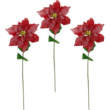 Flair Flower Artificial Poinsettia Flower with Glitter Artificial Flower Poinsettia Christmas Single Flower Branch Christmas Decoration Christmas Flower X'Mas Bouquet Gift Table Decoration Table