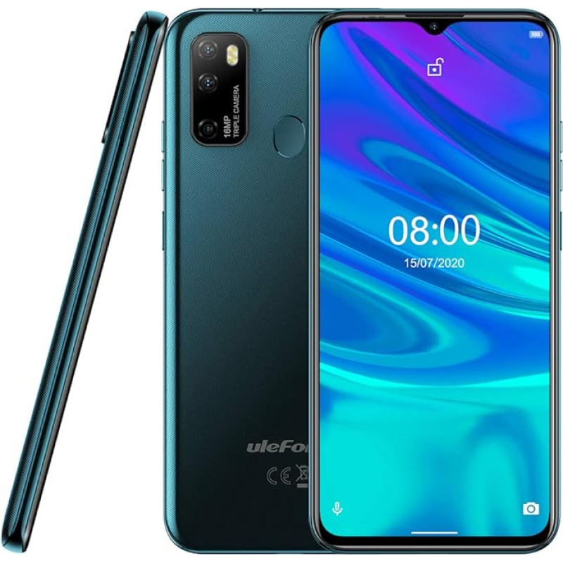 Ulefone Note 9P Smartphone Android 10, 6.52 Inch Mobile Phone without Contract, 16MP Quad Camera, Octa-Core 4GB + 64GB, 3Card Slot, Dual SIM, 4500mAh Battery OTG, Face Unlock + Fingerprint Green