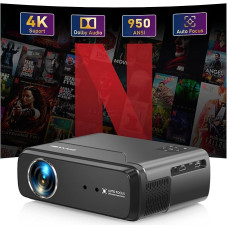 Projector 4K with Netflix Official, 950 ANSI LED Smart Projector 4K Home Cinema with Android TV 11, NFC, Dolby Audio, Autofocus Full HD Portable 4K Projector with WiFi6, Bluetooth5.3, Voice Assistant