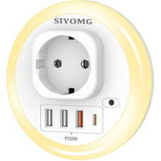 SIYOMG USB Socket with 6-Colour LED Night Light, 5-in-1 Socket Adapter with 2 USB Chargers (3.1A), 1 QC and 1 Type C (PD20W) Port, Multiple Socket Adapter Plug 4000 W