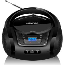 LP-D03 Portable Boombox CD Player with Bluetooth - Children's Stereo Boombox with FM Radio | Aux-In | Headphone Jack | USB Input | Portable CD Radio | Foldable Carry Handle