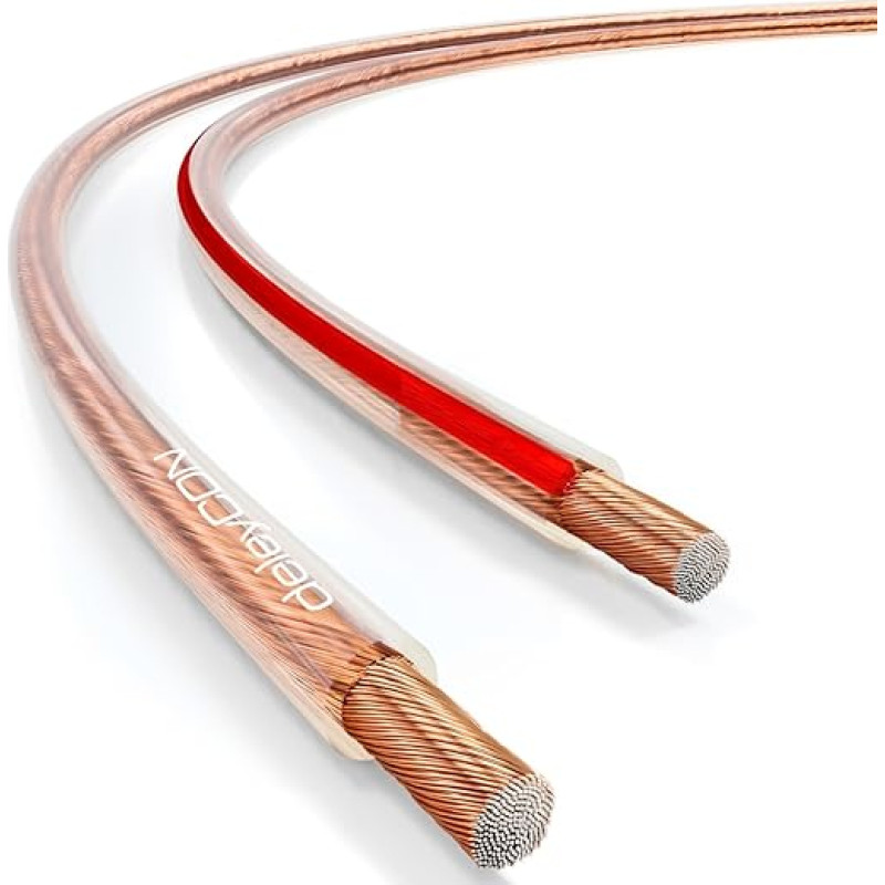 deleyCON Speaker Cable 2 x 4.0 mm² Speaker Cable CCA Copper-Coated Aluminium 2 x 56 x 0.30 mm Stranded Polarity Marking Transparent 25 m