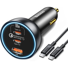 Baseus 160 W USB C Car Charger 3 Ports, QC5.0 PD3.0 PPS USB C Cigarette Lighter Car Charger USB Car Adapter Car Charger for iPhone 15 14 13 Pro Samsung S24 S23 Ultra iPad MacBook Pro