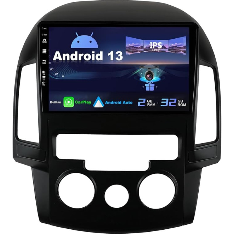 SXAUTO Android 12 IPS Car Radio for Hyundai I30 (2006-2011) - Built-in CarPlay / Android Car - Reversing Camera Free - 2G + 32G - Steering Wheel Control DAB Fast Boot WiFi Split Screen - 2 DIN 9 Inch