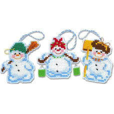 Riolis Counted Cross Stitch Kit Christmas Tree Decoration Snowman, Cotton, multicolour, 7.5 x 7 x 0.1 cm 3 Units