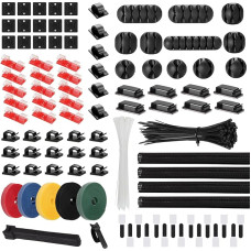 310 Piece Cable Management Set, Cable Clip Holders, Self-Adhesive Wall Cable Ties, Cable Sleeves, Silicone Cable Holder, Cable Tie Attachment (310)