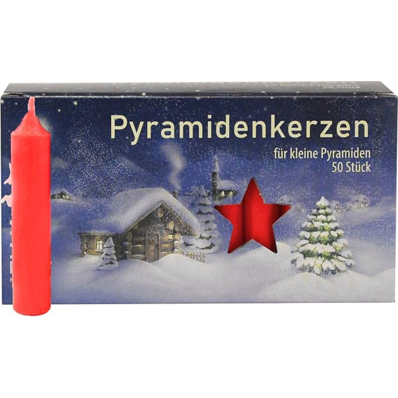 Pack of 16 Small Pyramid Candles, Red, Approx. 14 x 74 mm (16 x 50 Pieces), Christmas Candles, Advent Candles, Christmas Tree Candles, Tree Candles, Candles