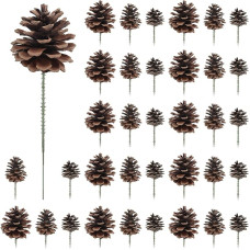 Larber Pack of 36 Pine Cones, 3 Sizes Pine Cones with Green Picks, Natural Cones for Christmas Tree, Christmas Wreath, Garland, Crafts, Thanksgiving, Autumn, Home Decor