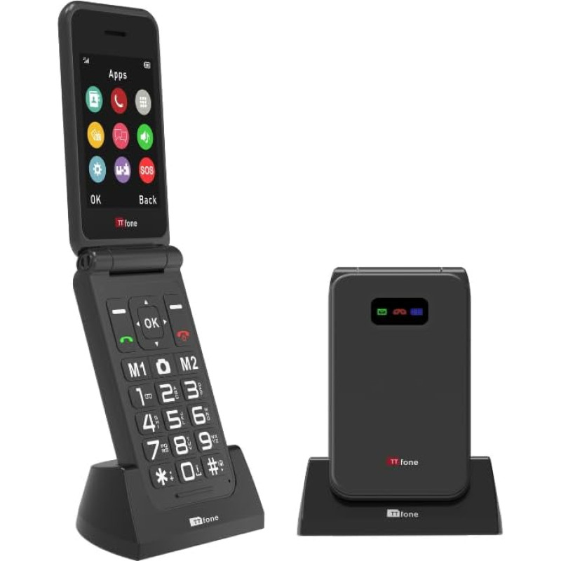 TTfone TT760 4G USB-C Mobile Phone for Elderly, Simple and Easy to Use, Folding Cell Cheap and Easy to Use, Vodafone Pay as You Go (Black, with Dock Charger)