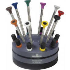 BERGEON 30081-S10 Ergonomiškas 10 atsuktuvų rinkinys ant besisukančio pagrindo, mėlynas, žalias, pilkas, oranžinis, oranžinis, violetinis, baltas