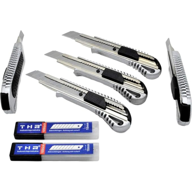5 profesionalių pjovimo peilių rinkinys THR liejami kilimų peiliai 18 mm lūžtantys ašmenys universalus peilis + 20 ašmenų