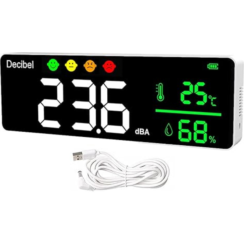 Digital Decibel Sound Meter Intelligent Noise Detector with LED Display Noise Temperature Humidity 30-130 dB Range Noise Decibel Meter for Home, Studio, Classroom Noise Monitor