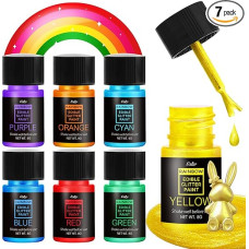 Skysti valgomieji blizgučiai - 7 spalvų vaivorykštiniai maisto blizgučiai Valgomieji blizgučių milteliai gėrimams, tortų puošybai, keksiukams - maistinių dažų milteliai Valgomieji blizgučiai kokteiliams, makaronams