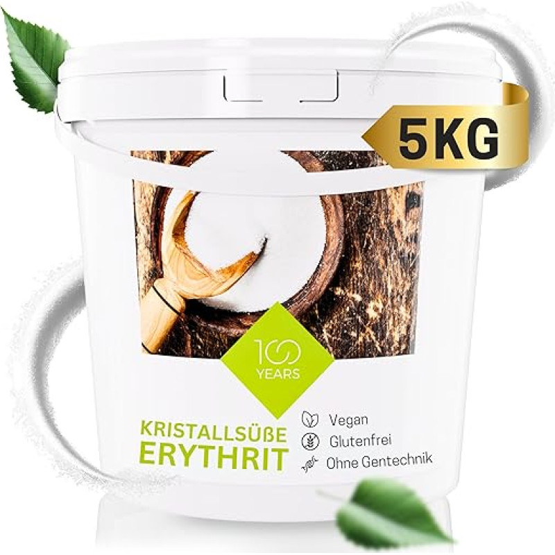 Erythritol 5 kg in a Bucket - 100% Calorie Free Erythritol Natural Sugar Substitute without GMO - Tooth-Friendly, Easily Soluble - 5 kg