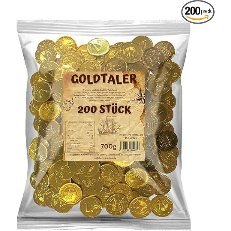 Goldtaler Made of Chocolate, Pack of 200, Ideal for Treasure Hunts, Children's Birthdays or as Party Bags, Euro Coins as Throwing Material for Carnival and Fancy Dress