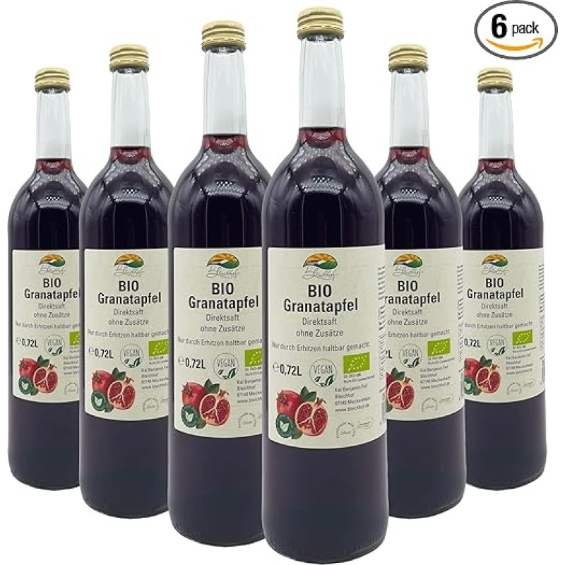 BLEICHHOF® Organic Pomegranate Juice DE-ÖKO-006 Direct Juice, Vegan (6 x 0.72 L)