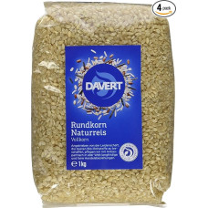 Davert Natūralūs apvalių grūdų ryžiai, 4 vnt. (4 x 1 kg) - ekologiški
