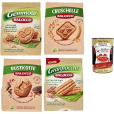 Balocco Biscotti Integrali Whole Grain Biscuits Biscuits with a Blend of Fine Germinated Cereals and Brown Sugar Grains 4 x 700 g + Italian Gourmet Polpa 400 g