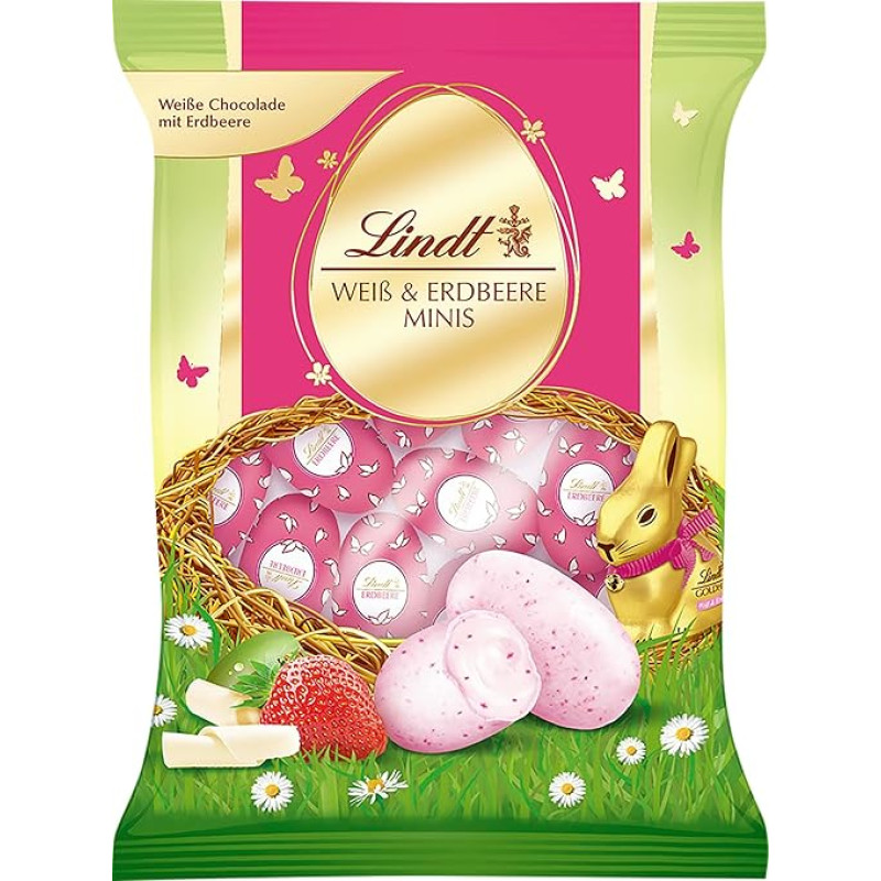 Lindt Chocolate Strawberry Mini Eggs White | 100 g Bag | Chocolate Eggs Made of White Chocolate with Strawberry for Easter | Easter Chocolate Gift | Easter Eggs | Chocolate Eggs