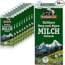 Berchtesgadener Land - Pack of 10 H-milk low-fat 1.5% in 1 litre pack - durable milk from farms from the mountain and alpine region (mountain farmer's milk)