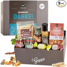 Gepp's Delicatessen Thank You Box Gift Basket with Many Delicacies, Company Gift for Employees and Colleagues, Specialities such as Pasta, Truffle Sauce, Pesto, Amaretto, Gourmet Gift Basket