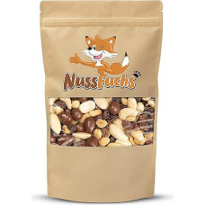 Riešutų mišinys šokoladinis 1 kg - Riešutų mišinys - 5 rūšys - su šokoladiniais žemės riešutais - razinomis - skrudintais žemės riešutais - blanširuotais migdolais - natūraliais anakardžių riešutais - traškus riešutų mišinys - NussFuchs (1 kg maišelis)