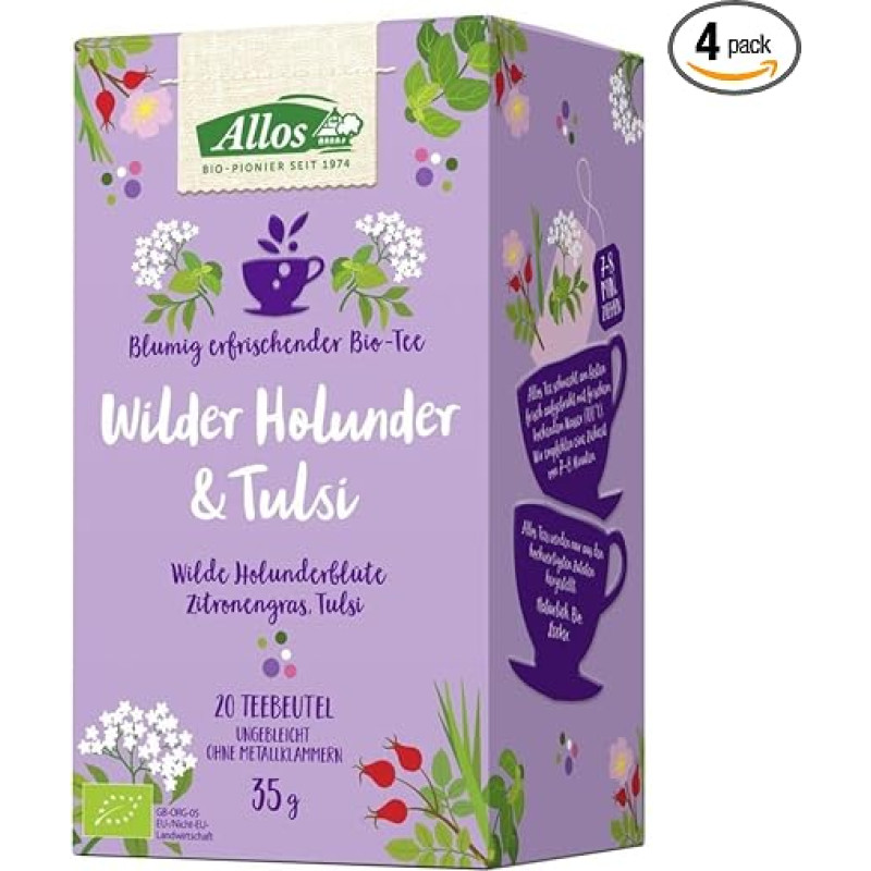 Allos - Wild Elderberry and Tulsi Tea - 35 g - Pack of 4