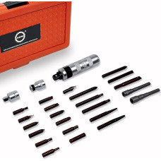 AKM rankinis smūginis veržliaraktis 26 dalių varžtų šalinimo rinkinys, aukštos kokybės įrankių smūginis atsuktuvas su lydiniais ir sustiprintais antgaliais, pagamintais iš S2 įrankinio plieno, skirtas rūdims atlaisvinti