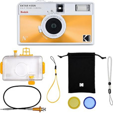 KODAK EKTAR H35N 35 mm pusės formato juostinis fotoaparatas su daugkartinio naudojimo lemputės žvaigždės filtro danga (oranžinis glazūruotas 