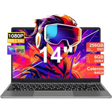 Laptop Win 11 with 5G WiFi, Laptops 14 Inch 6GB RAM 256GB SSD Expansion 1TB, BT 4.2 3.0 Transmission Connection 1920 x 1080 FHD, Notebook with Mini Multimedia Connection & German Keyboard Film Grey