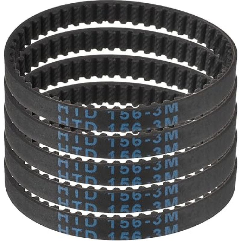 sourcing map HTD-3M 52 Teeth Rubber Timing Belt 156mm Pitch Length x 6mm Width x 2.4mm Height Closed Loop Pulley Timing Belt Pack of 5