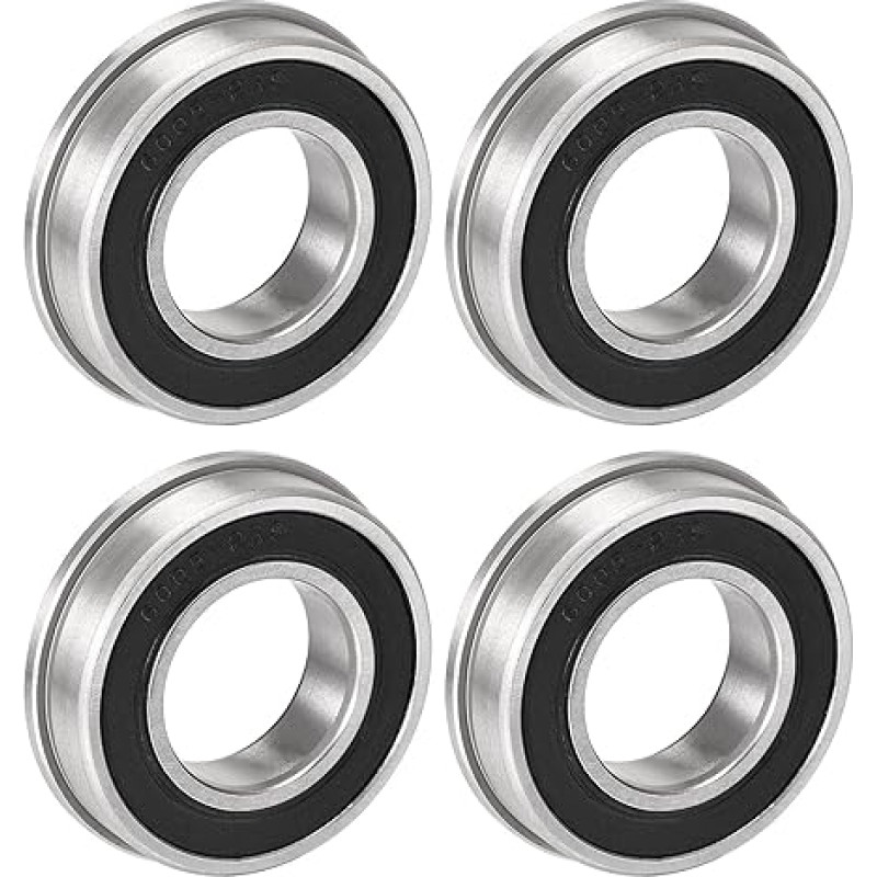 sourcing map F6005-2RS Flanged Ball Bearings 25 x 47 x 12mm Double Sealed Chrome Steel Bearings (Pack of 4)