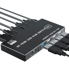 BolAAzuL 8K USB 3.0 HDMI KVM Switch 2 Port, HDMI 2.1 KVM Switcher 2 PC 1 Monitor 8K@60Hz 4K@120Hz HDCP 2.3, HDR 10, HDMI and USB Switch 2x1 Share Keyboard Mouse for Xbox Series X S PS5/4 Pro