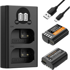 K&F CONCEPT Panasonic DMW-BLK22 2 atsarginių baterijų paketas su LCD dviejų lizdų įkrovikliu, suderinamas su Lumix DC-S5 DC-S5 II DC-S5 IIX GH5 II GH6 S5II S5M2 GH5M2 ir kt. Suderinamas su originaliais