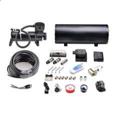 Luftfeder Luftfederung Kit mit 1,6 Gallonen Lufttank, 200 PSI Luftkompressor, Dual Luftdruckmesser, One Click Down Fernbedienung Luftpumpen(Black tank)