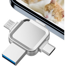 Yueflue 4 in 1 USB atmintinė iPhone, 64 GB USB atmintinė i0S/Android/PC, naudokite ją norėdami saugoti daugiau nuotraukų ir vaizdo įrašų. iPhone atmintinė išplečia jūsų telefono saugyklą.