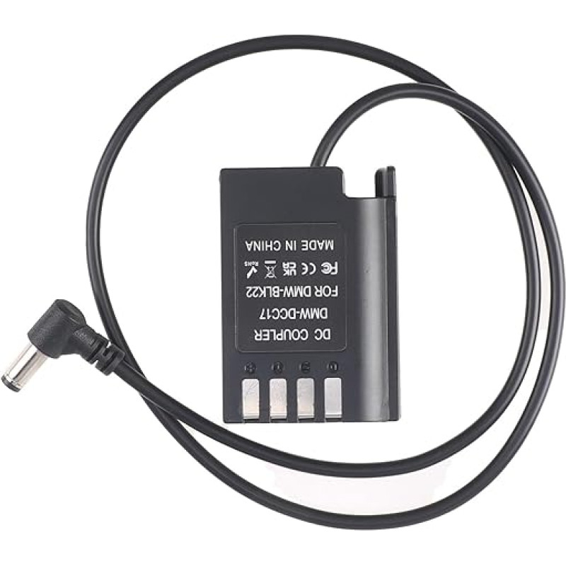 FOTGA DC Male Plug to Dummy Battery DMW-BLK22/DMW-DCC17 Decoded Dummy Battery DC Coupler Power Supply Adapter Cable for Panasonic Lumix S5 DC-S5 DC-S5K S5GK G9 GH5M2 GH5 Mark II GH6 Camera