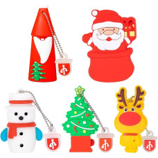 5 Pack USB Flash Drives Christmas Style 16GB New Year Gifts for Family and Friends, BorlterClamp Memory Stick USB 2.0 Flash Drive of Santa Claus Christmas Tree Snowman Style