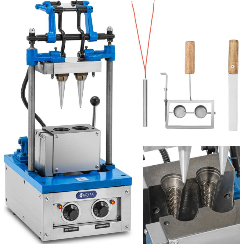 Royal Catering Waffle maker machine for baking wafer cones for ice cream 50 - 60 wafers / hour 47 x 112 mm.