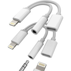 iPhone AUX Adapter Dongle for Headphone Jack Cable (2-Pack) 2 in 1 Lightning to 3.5mm Earbud Splitter for 11 12 13 14 Pro 7 8 Plus X XS Charging Cable Apple MFI Certified Audio Charging Converter