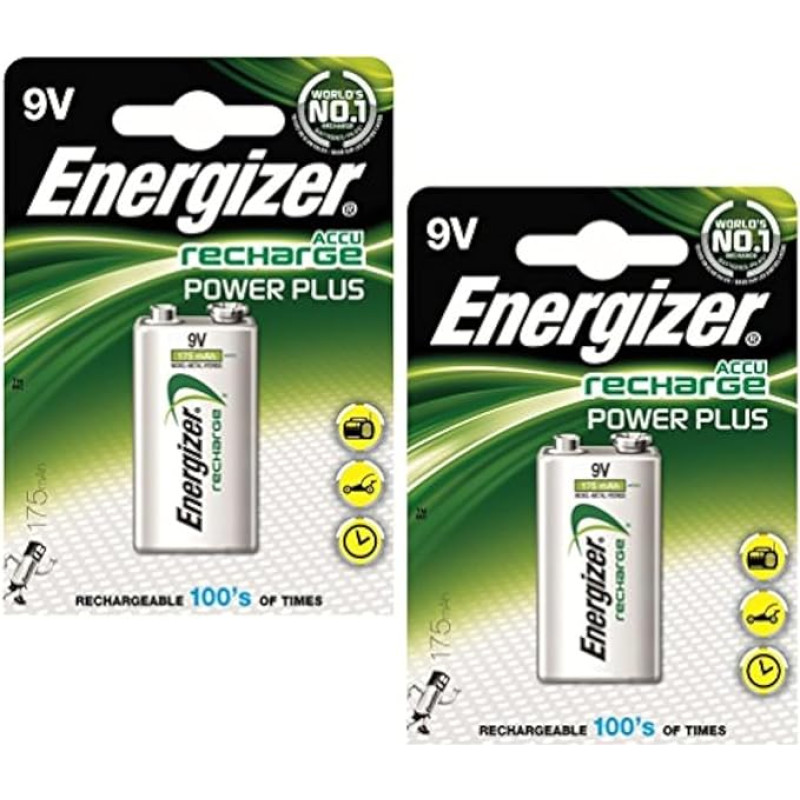 2 X Energizer Battery Rechargeable Advanced Size 9V NiMH 175mAh HR22.5V Ref 633003