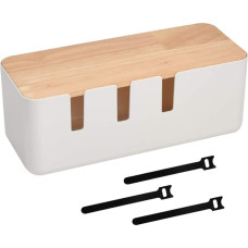 30,2 x 12,5 x 11,5 cm kabelių dėžutė Kabelių valdymo dėžutė Kabelių laikymo dėžutės su mediniu dangčiu, ABS plastikinis kabelių saugojimo kabelių organizatorius su guminėmis kojelėmis, maitinimo laido lizdas su 
