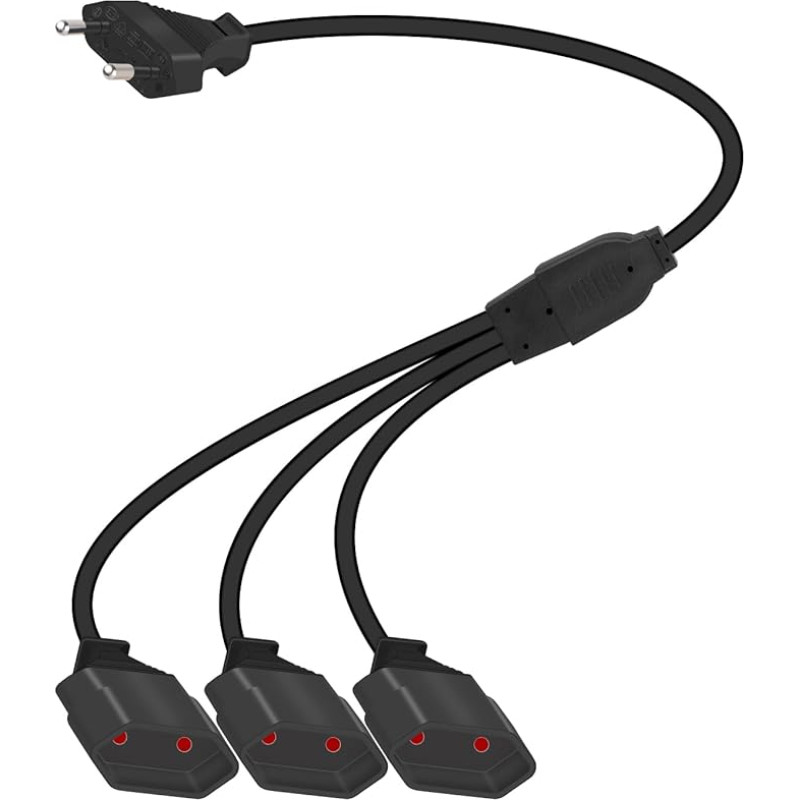 GELRHONR Black 3 in 1 Euro Plug Extension Cable Short 3 Sockets Euro Power Cable L2.5 A/250 V Extension Power Cable for TV PC Computer Monitor Lamp Household Appliances (Short)