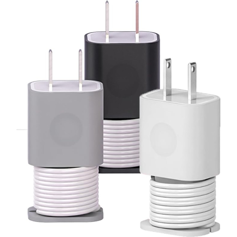 3 Pack 2 in 1 Silicone Charger Protector with Cord Wrap Silicone Power Adapter Case for iPhone Snapback Charger Compatible with 18W/20W Charger, 4.2*2.8cm(Charger Not Included)