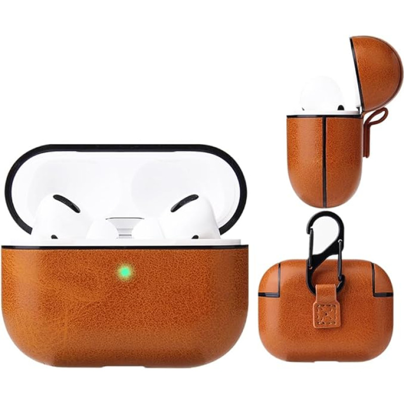 SIFANGDA Stylish Leather Case for AirPods Pro 2, Front LED Visible, 360° Protection, Portable, Slim Fit, Fashion, Shockproof, for Business and Leisure, with Keychain - Brown