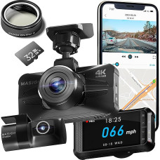 A340D Dashcam Car 4K/2.5K, Front and Rear Wireless, Includes CPL Filter, 5GHz WiFi GPS, 32GB SD, 3 Inch IPS, Loop Recording, G-Sensor, HDR Night Vision, Parking Monitoring, 512GB Max.