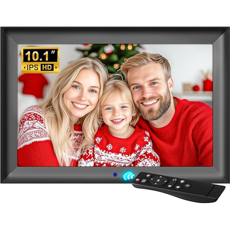 OBVHNUA Skaitmeninis nuotraukų rėmelis 10,1 colio elektroninis nuotraukų rėmelis 1280 x 800 IPS Palaiko USB arba SD kortelę (128 GB) Automatinio sukimosi funkcija Nuotraukų / muzikos / vaizdo grotuvas / oras / kalendorius / žadintuvas
