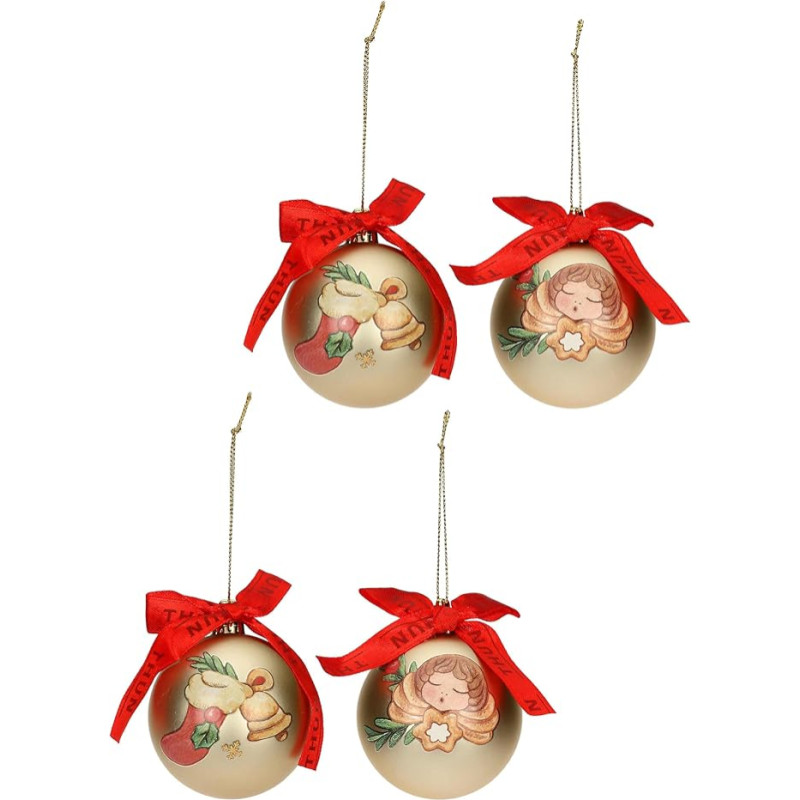 THUN - Set of 4 Gold Christmas Baubles Made of Polyester, Small Design, Christmas Decoration for Christmas Tree, Gift Idea, Diameter 6 cm
