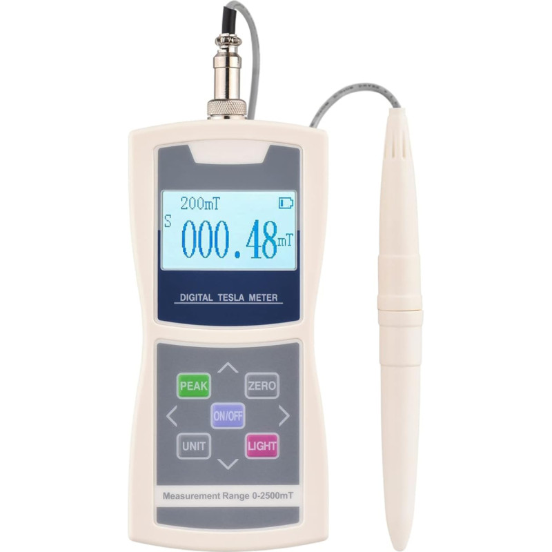 Digital Tesla Meter Gauss Meter Auto Range 200mT / 2000mT High Precision Magnetic Field Tester for Sensitive Surfaces with Standard Radial Hall Probe Plastic Box
